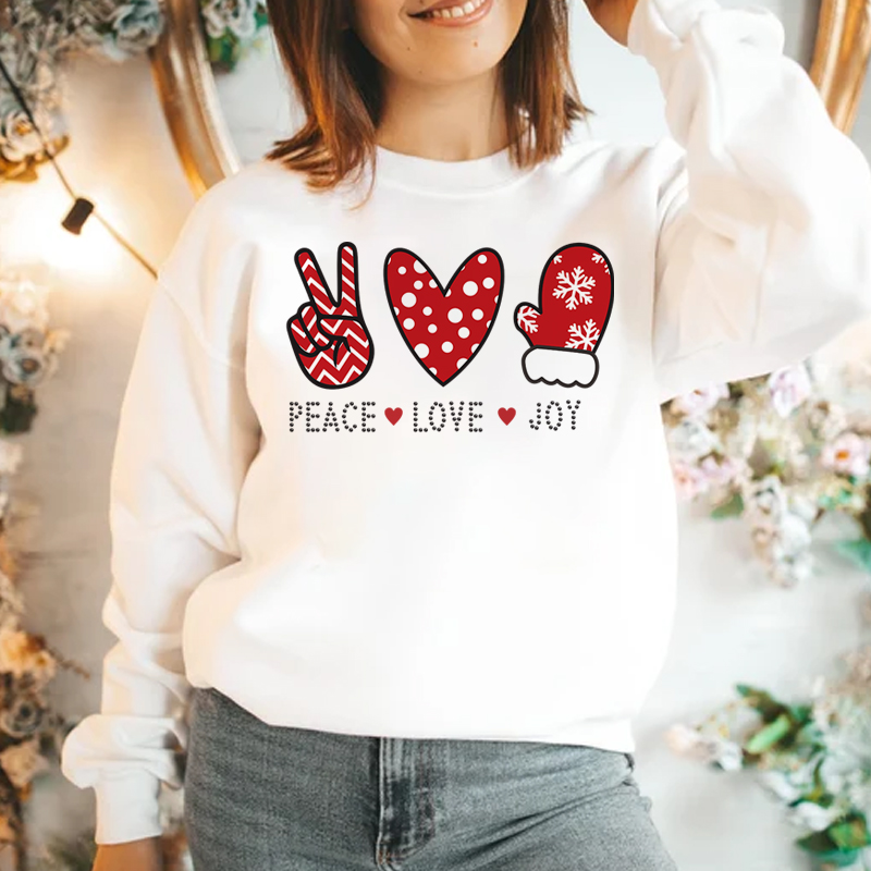 Fast delivery hot fix rhinestone peace love joy christmas iron on transfer