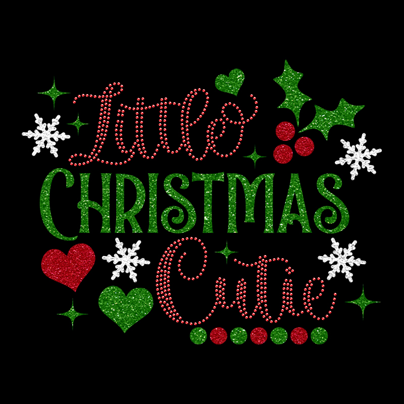 Wholesale price little christmas cutie glitter vinyl hot fix rhinestone heat transfers