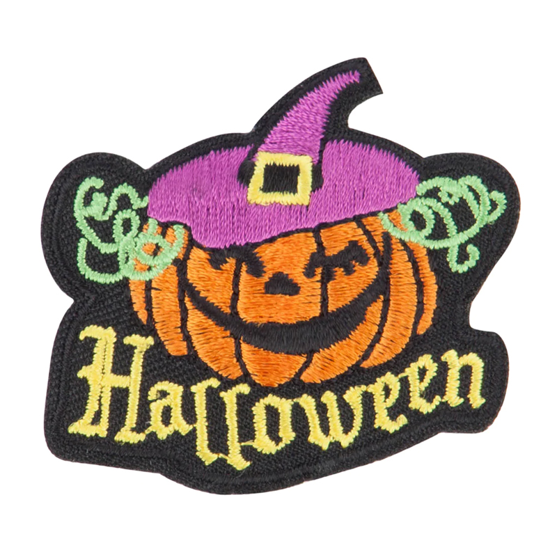 Factory supply 3d logo halloween pumpkin iron on heat press embroidery patches