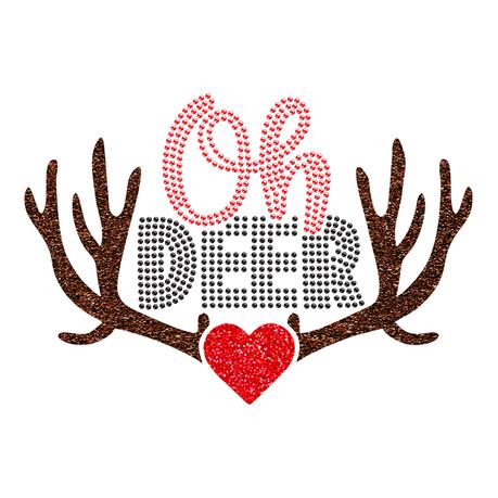 Iron on rhinestone oh deer letter design glitter vinyl transfer printing