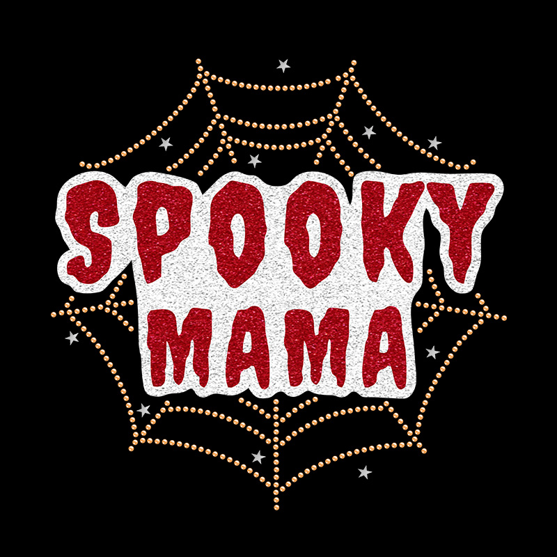 White glitter vinyl spooky mama letter design rhinestone iron on heat transfers