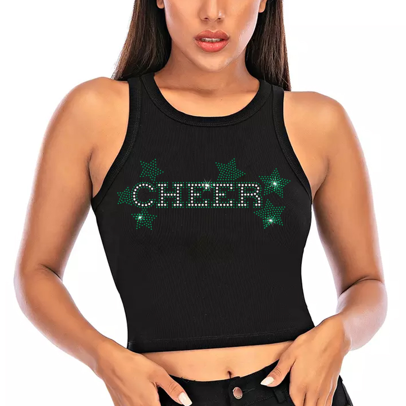 Different color cheer star design rhinestone iron on heat transfers