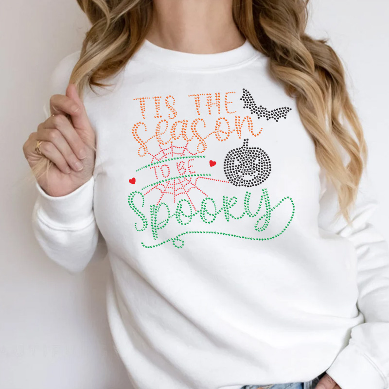 Wholesale price hot fix rhinestone it's the season to be spooky heat transfer for shirt