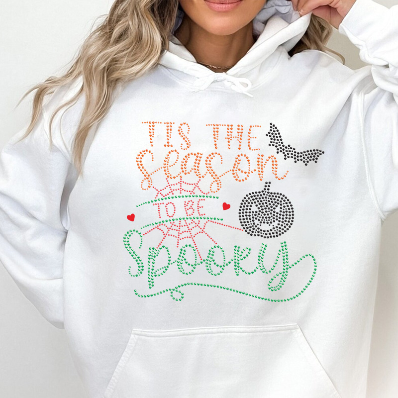 Wholesale price hot fix rhinestone it's the season to be spooky heat transfer for shirt