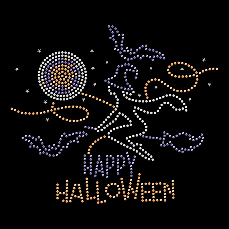 Discount price hot fix rhinestone heat transfer happy halloween iron on appliques