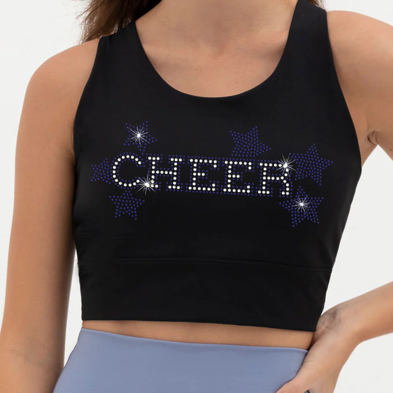 Different color cheer star design rhinestone iron on heat transfers