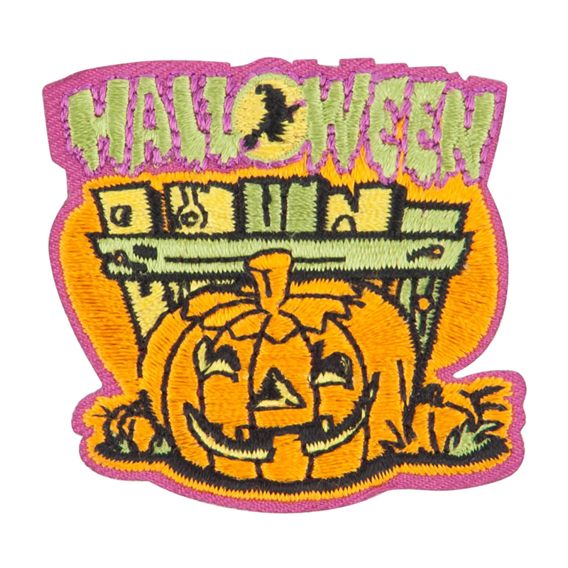 Factory supply 3d logo halloween pumpkin iron on heat press embroidery patches