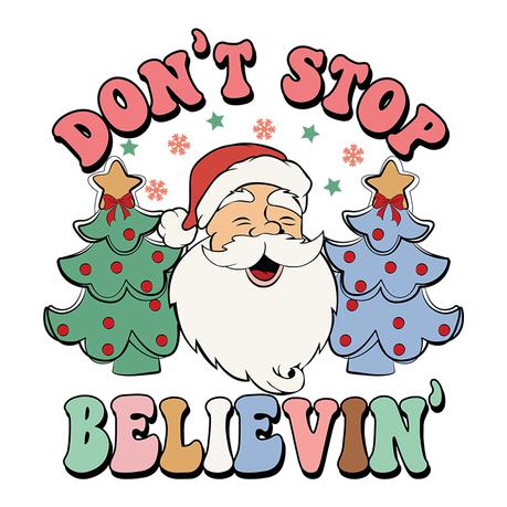 Fast delivery don't stop believin merry christmas santa iron on dtf print heat transfers