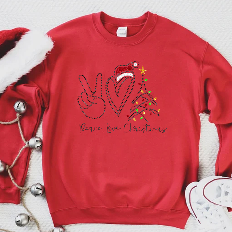 peace love christmas rhinestone-letter-design-heat press iron on transfers