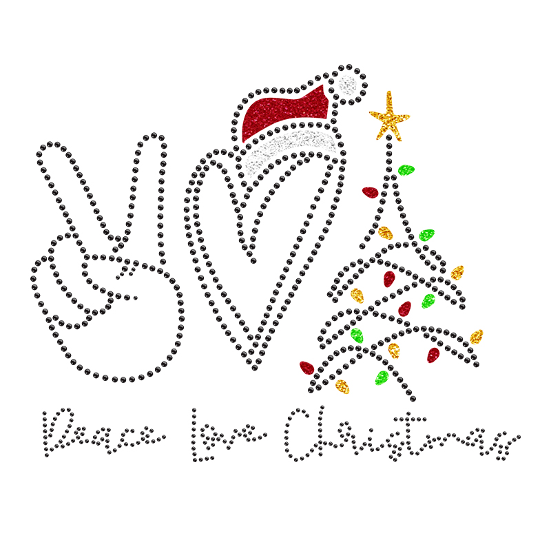 peace love christmas rhinestone-letter-design-heat press iron on transfers