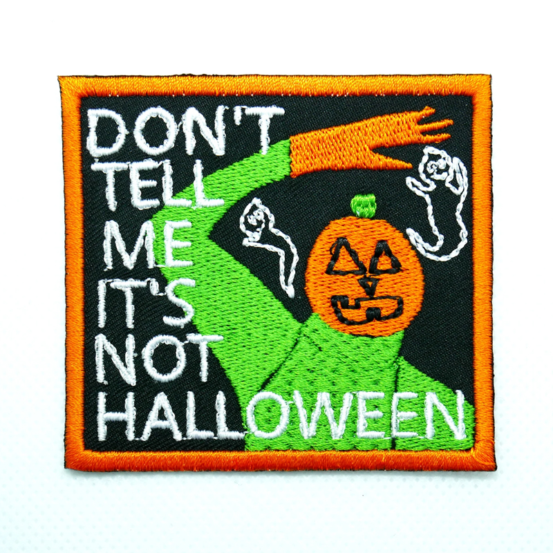 Wholesale Iron on Large Halloween Pumpkin Merrow Border Embroidered Patch