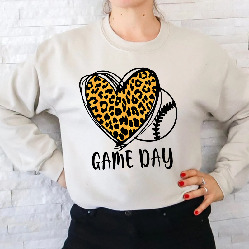 Leopard print heart love game day custom design heat press dtf print transfer for t shirt