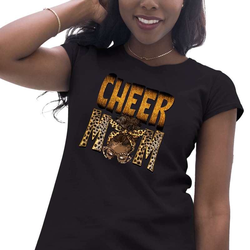 DTF heat transfer printing cheer mom design cotton short sleeve women t shirts