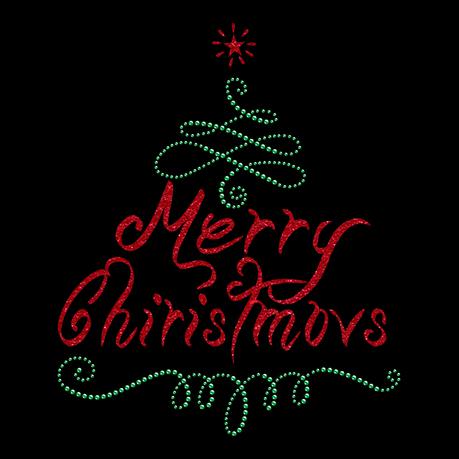 New arrival merry christmas tree glitter film bling rhinestone heat transfers