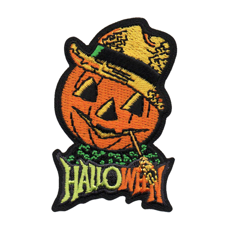 Clothing heat transfer halloween witch hat pumpkin design iron on embroidered patches