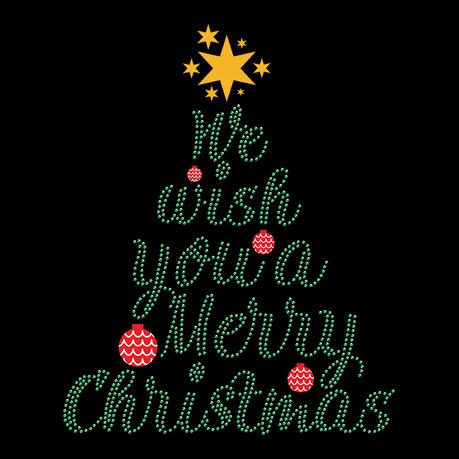 Hot fix rhinestone we wish you a merry christmas tree letter iron on heat transfers