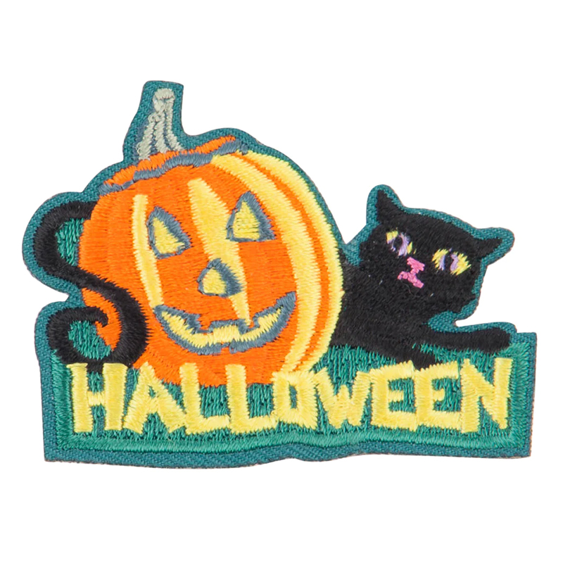 Factory supply 3d logo halloween pumpkin iron on heat press embroidery patches