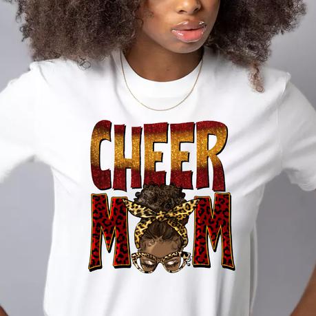 DTF heat transfer printing cheer mom design cotton short sleeve women t shirts