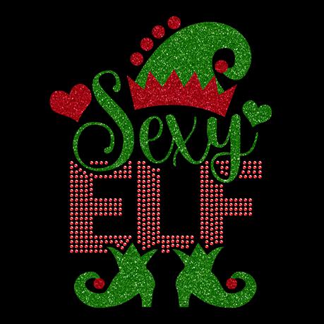 Glitter vinyl sexy elf christmas cloth transfer iron on rhinestone applique