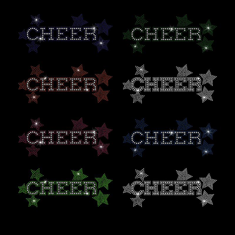 Different color cheer star design rhinestone iron on heat transfers