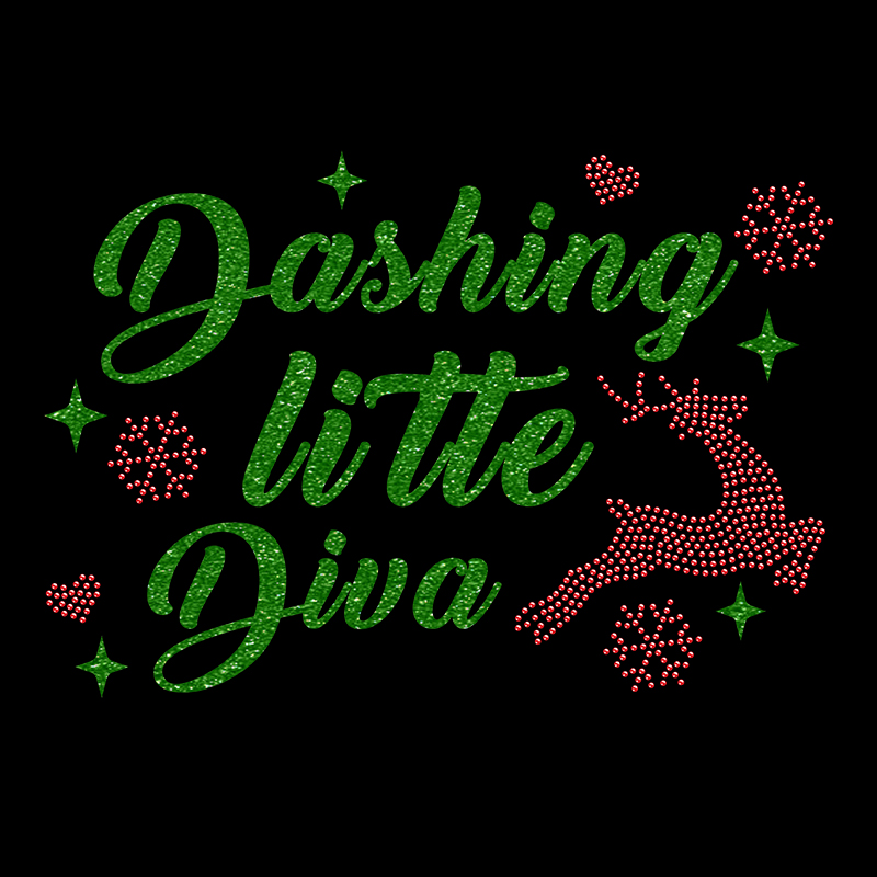 Green dashing litte diva hot fix rhinestone christmas iron on heat transfers