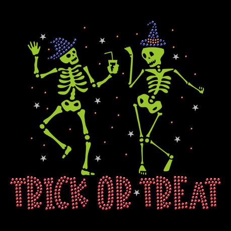 Glow in the dark vinyl halloween skull design rhinestone trick or treat letter iron on transfer