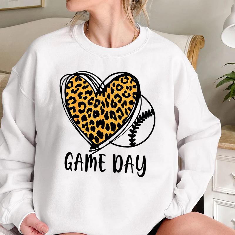 Leopard print heart love game day custom design heat press dtf print transfer for t shirt